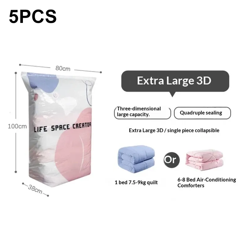 Sacs de rangement sous vide sans pompe, grande capacité, pour vêtements et couvertures 7