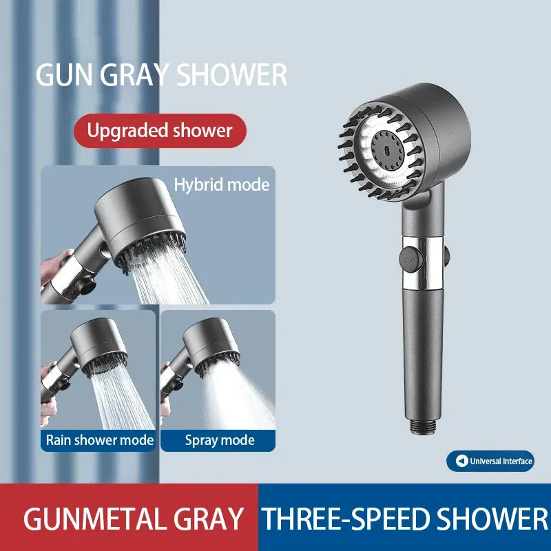 Pommeau de douche noir haute pression, 3 modes, support réglable avec filtre Boost et flexible pour ensemble d'accessoires de salle de bains, nouvelle collection 2