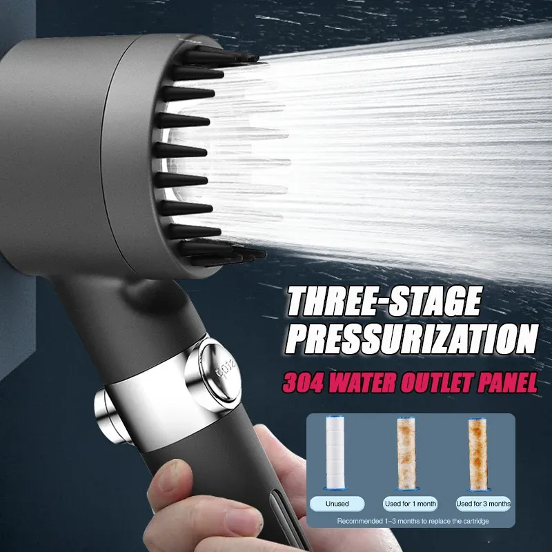 Pommeau de douche noir haute pression, 3 modes, support réglable avec filtre Boost et flexible pour ensemble d'accessoires de salle de bains, nouvelle collection