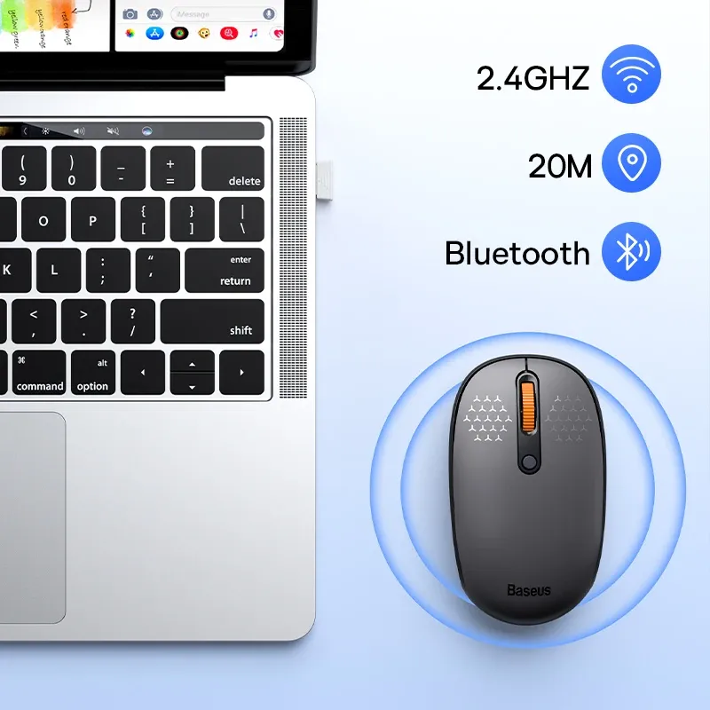 Souris Bluetooth sans fil Baseus 1600 DPI silencieuse avec récepteur USB Nano 2,4 GHz pour PC, MacBook et tablette 4