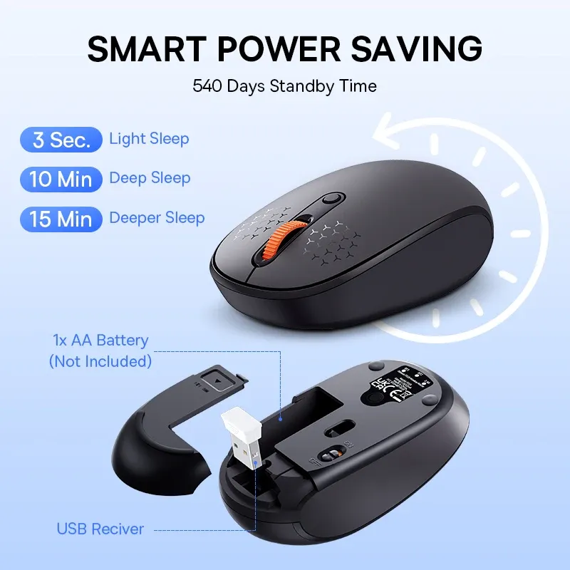 Souris Bluetooth sans fil Baseus 1600 DPI silencieuse avec récepteur USB Nano 2,4 GHz pour PC, MacBook et tablette 5