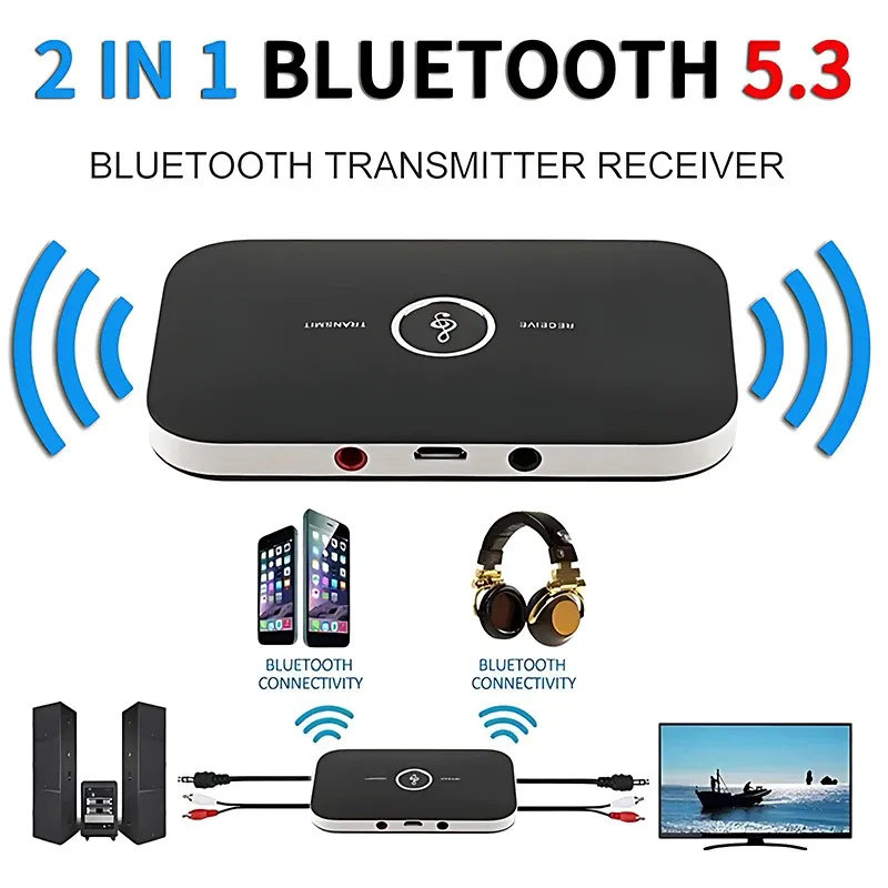 Émetteur-récepteur Bluetooth 5.3 avec sorties RCA et AUX 3,5 mm, clé USB, pour voiture, PC, TV et casque 3