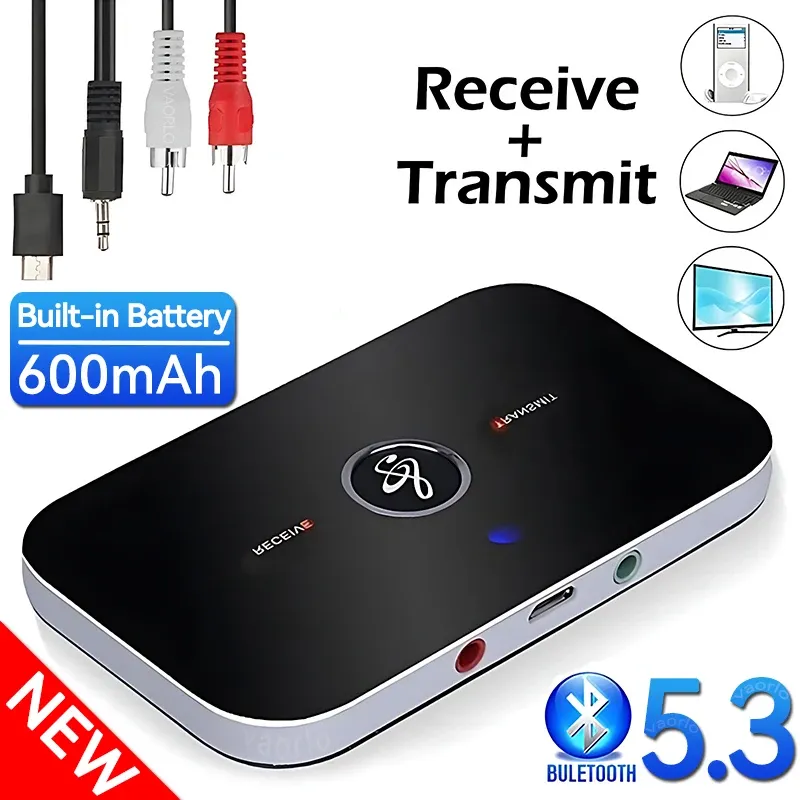 Émetteur-récepteur Bluetooth 5.3 avec sorties RCA et AUX 3,5 mm, clé USB, pour voiture, PC, TV et casque 2