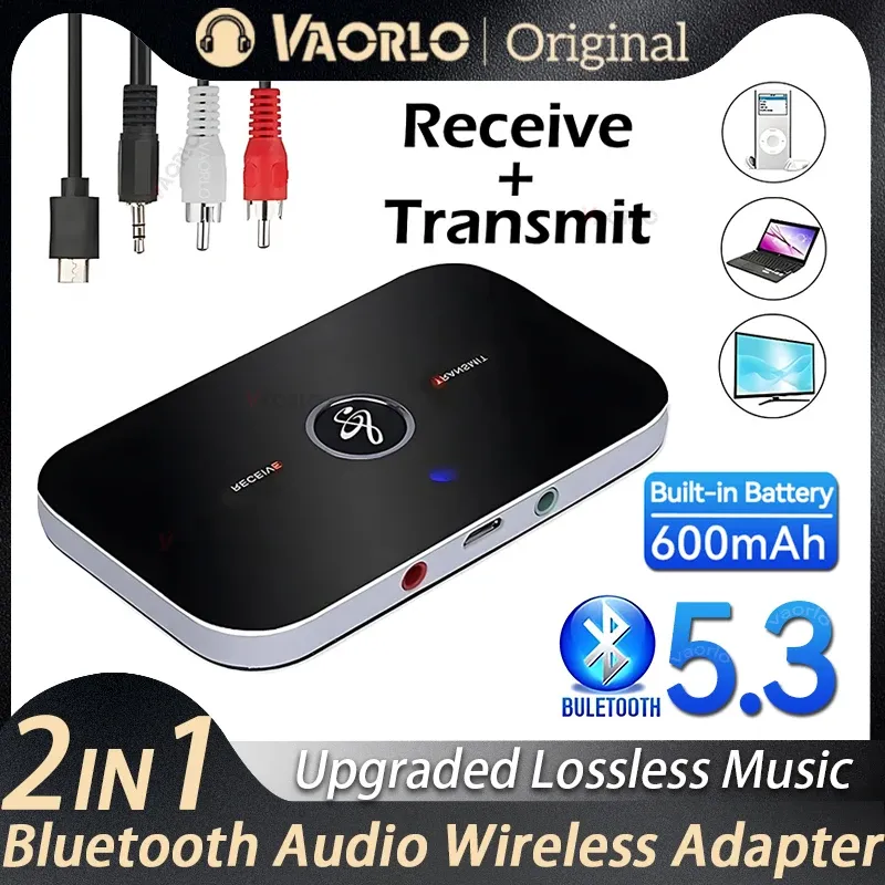 Émetteur-récepteur Bluetooth 5.3 avec sorties RCA et AUX 3,5 mm, clé USB, pour voiture, PC, TV et casque