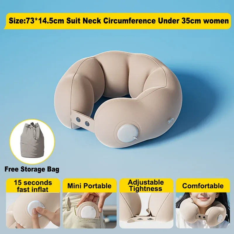 Oreiller de voyage gonflable, oreiller de cou pour avion, oreiller cervical orthopédique en forme de U, oreiller portable pliable pour l'extérieur 5