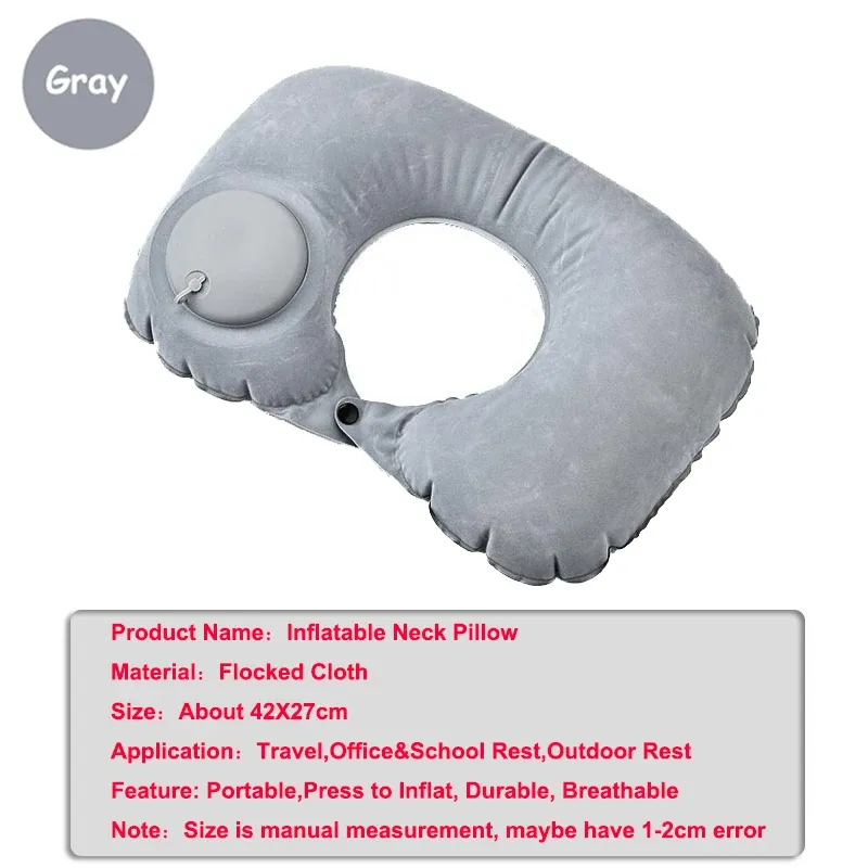 Oreiller de voyage gonflable, oreiller de cou pour avion, oreiller cervical orthopédique en forme de U, oreiller portable pliable pour l'extérieur 13