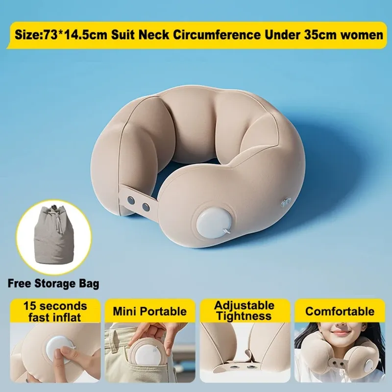 Oreiller de voyage gonflable, oreiller de cou pour avion, oreiller cervical orthopédique en forme de U, oreiller portable pliable pour l'extérieur 11