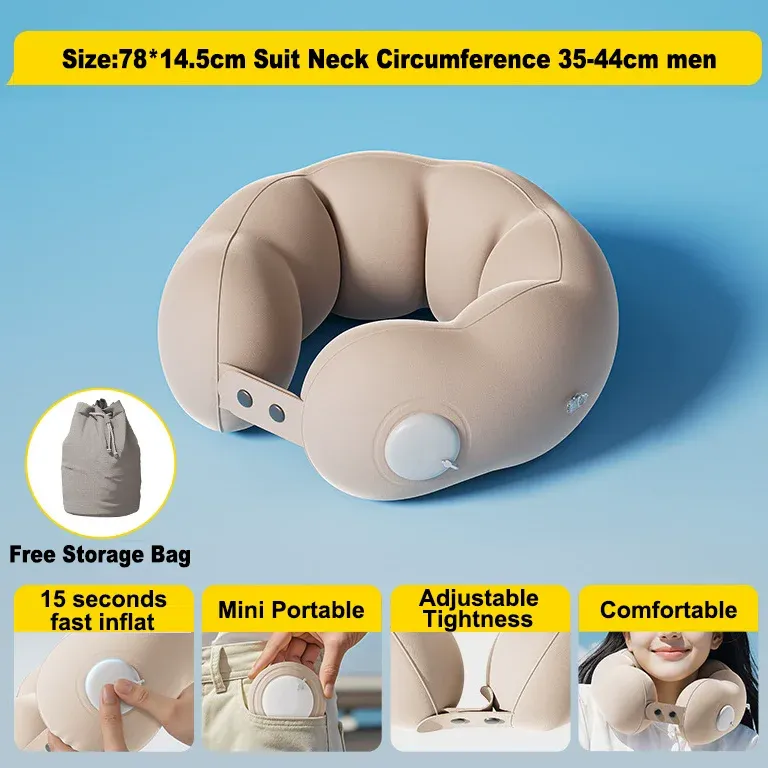 Oreiller de voyage gonflable, oreiller de cou pour avion, oreiller cervical orthopédique en forme de U, oreiller portable pliable pour l'extérieur 15