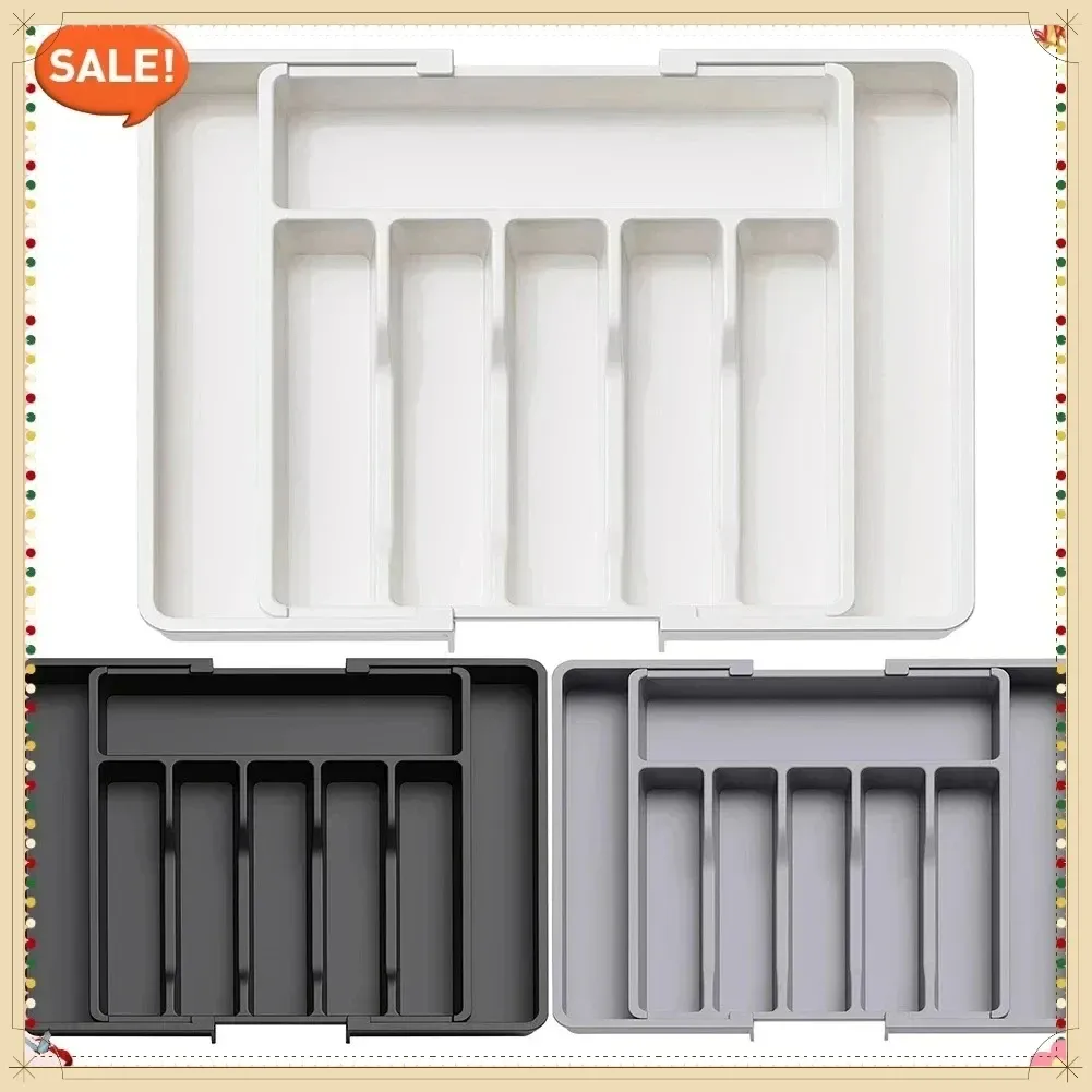Organisateur de tiroir à couverts amélioré et réglable, plateau de rangement en plastique à compartiments, support gain de place pour couteaux, cuillères et vaisselle de cuisine - Image 1