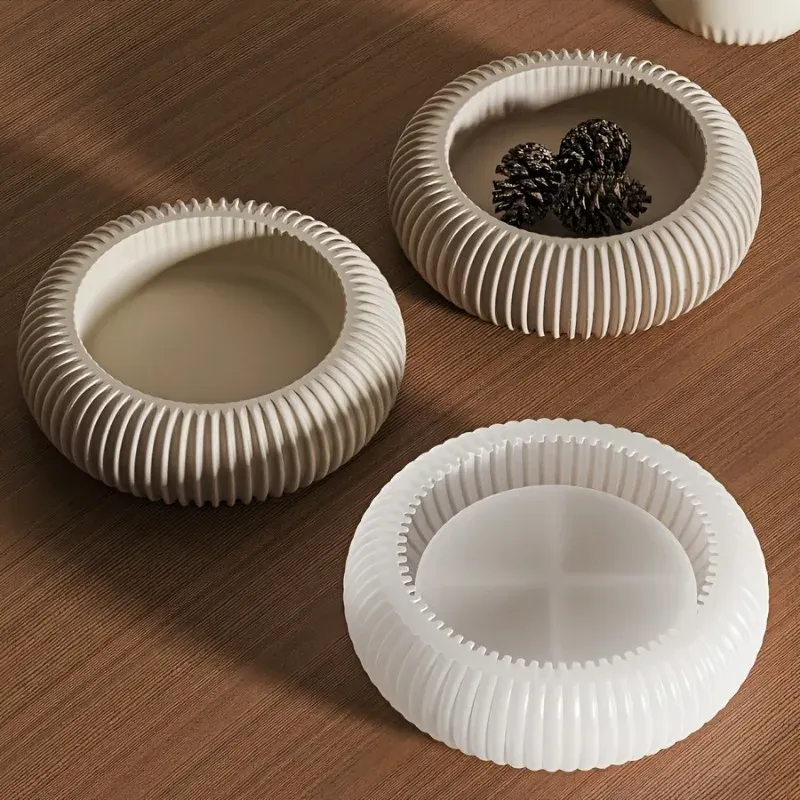 Moule en silicone à rayures rondes pour la fabrication de bols de rangement, de pots de fleurs et de moulages en plâtre de divers objets 3