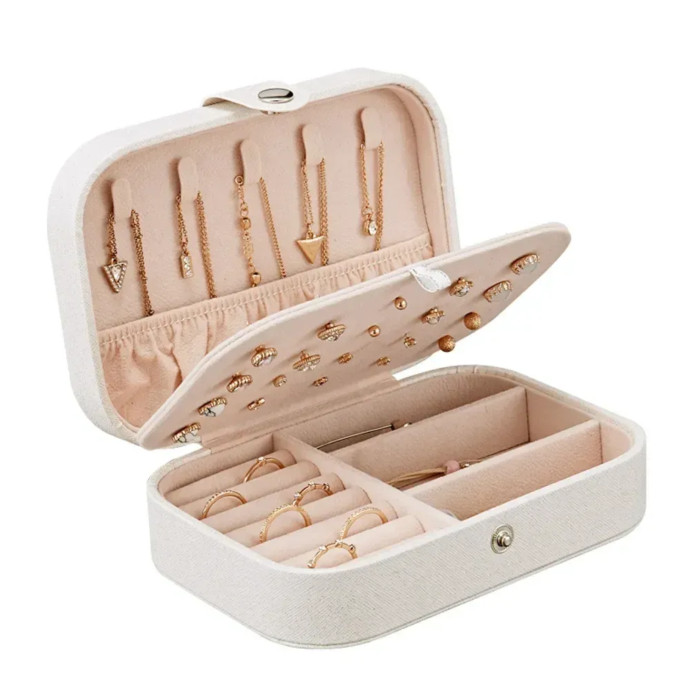 Boîte à bijoux de voyage portable en cuir avec fermeture à bouton et fermeture éclair - Image 1
