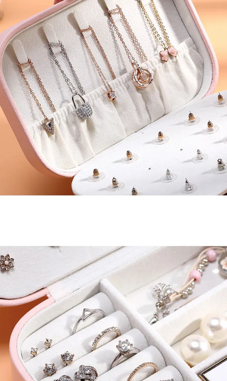 Boîte à bijoux de voyage en cuir, vue complète