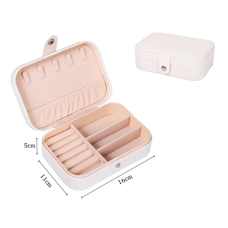Boîte à bijoux de voyage portable en cuir avec fermeture à bouton et fermeture éclair 20