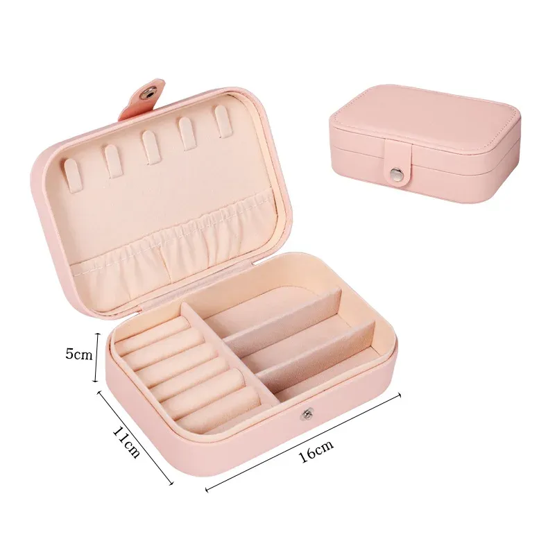 Boîte à bijoux de voyage portable en cuir avec fermeture à bouton et fermeture éclair 22