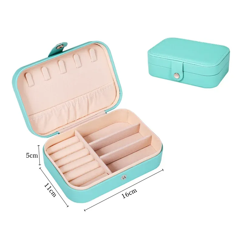 Boîte à bijoux de voyage portable en cuir avec fermeture à bouton et fermeture éclair 21