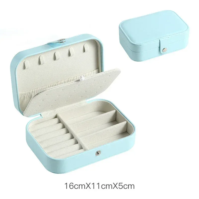 Boîte à bijoux de voyage portable en cuir avec fermeture à bouton et fermeture éclair 11