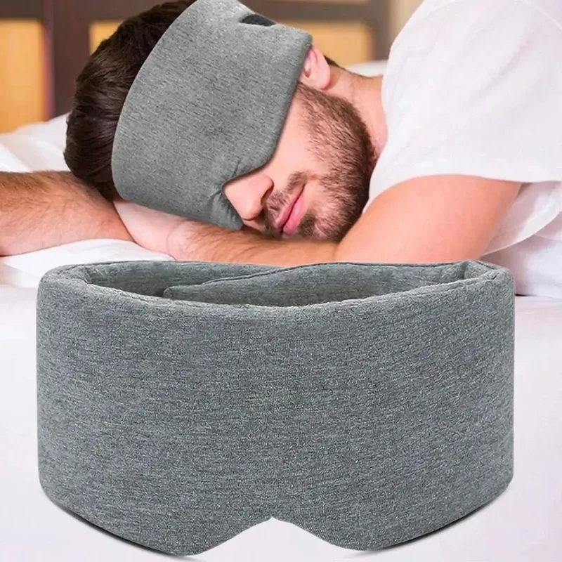 Masque de sommeil en coton respirant, réglable et confortable, gris, à large bord, occultant - Image 1