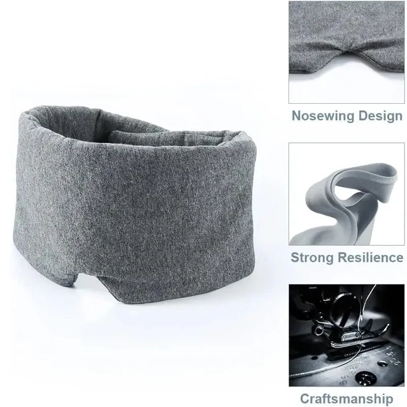 Masque de sommeil en coton respirant, réglable et confortable, gris, à large bord, occultant 6