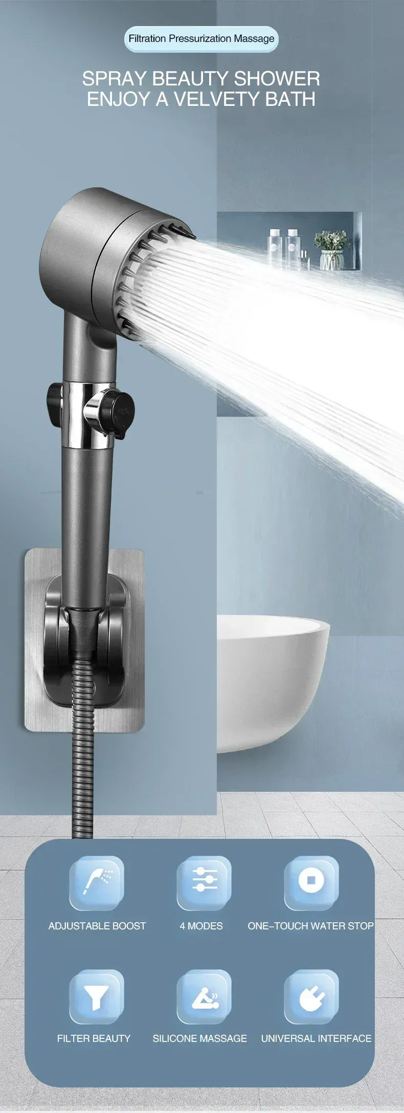 Détails du pommeau de douche à 3 modes