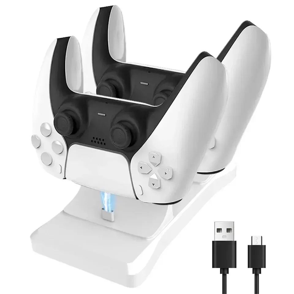 GAMINJA Double support de charge pour manette PlayStation 5, station de recharge PS5 avec adaptateur secteur rapide 5 V 1,2 A