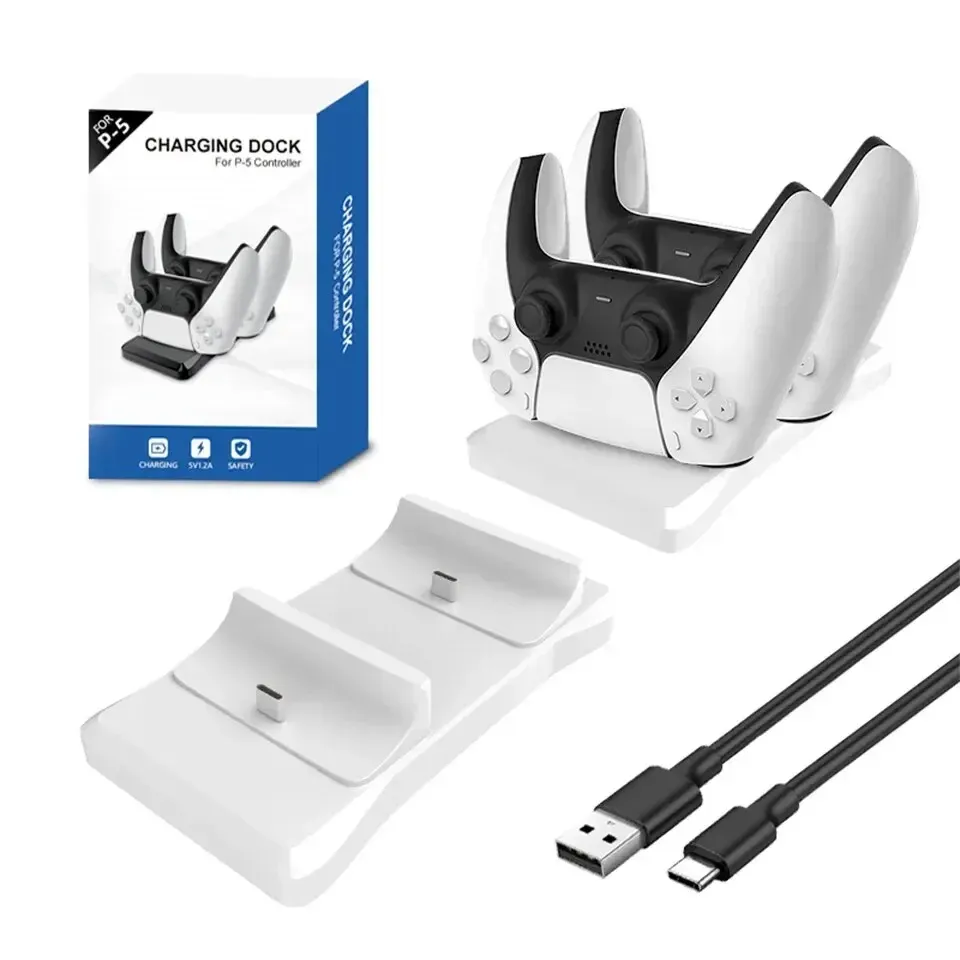 GAMINJA Double support de charge pour manette PlayStation 5, station de recharge PS5 avec adaptateur secteur rapide 5 V 1,2 A 6