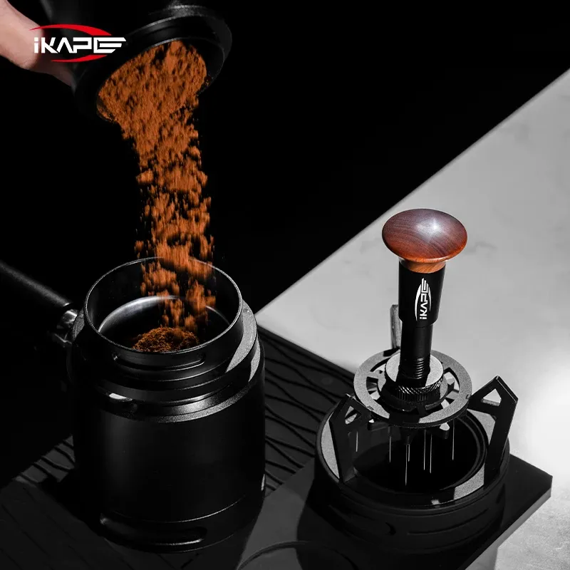 IKAPE V3 Distributeur rotatif WDT pour espresso, agitateur à café avec entonnoir de dosage et support, outil de distribution pour barista 3