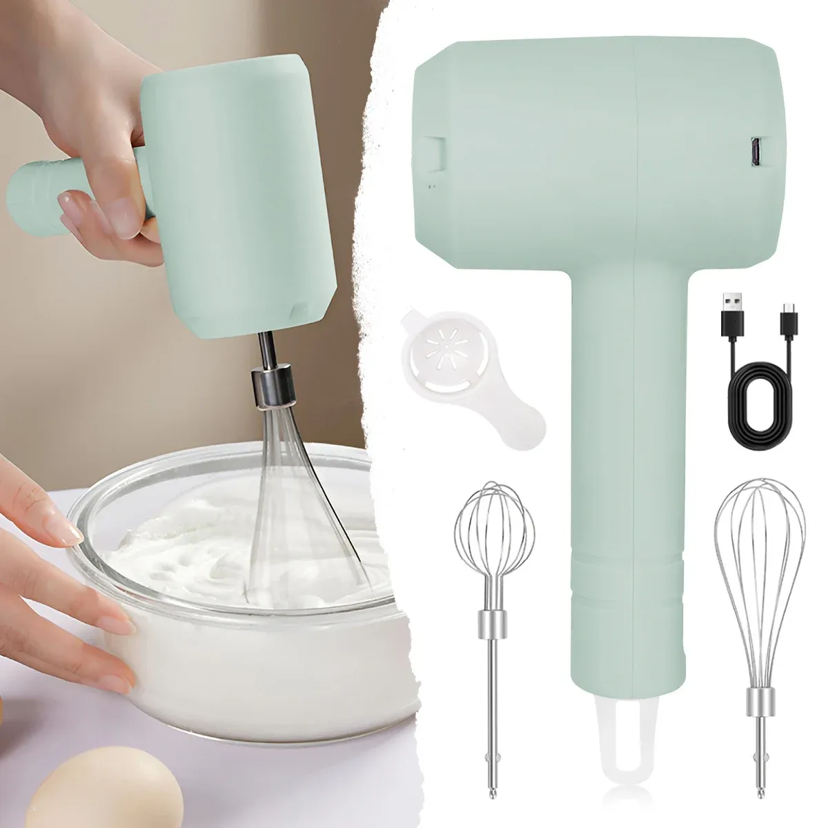 Fouet électrique portable 3 vitesses, mousseur à lait et agitateur pour robot culinaire - Image 1