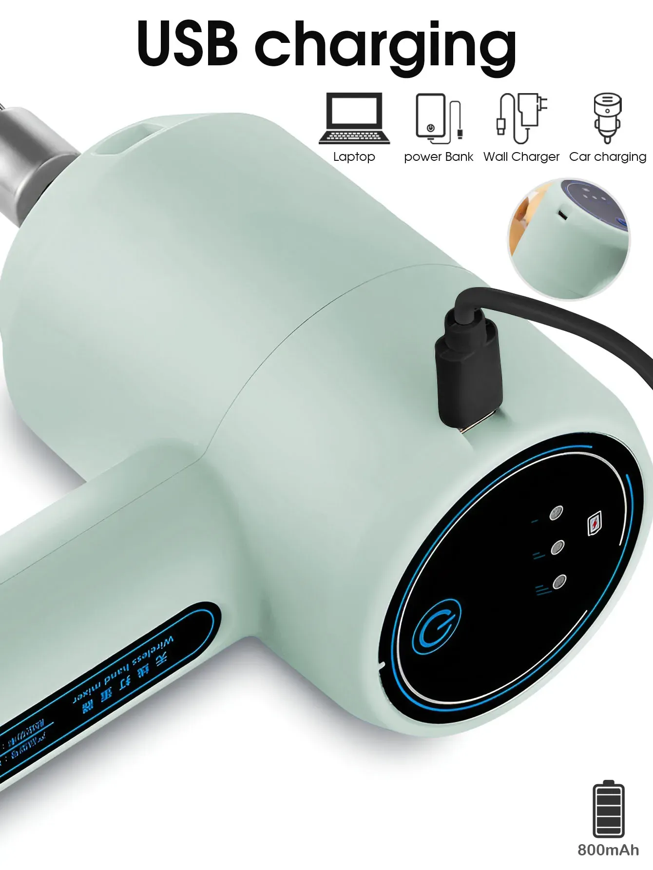 Fouet électrique portable 3 vitesses, mousseur à lait et agitateur pour robot culinaire 5