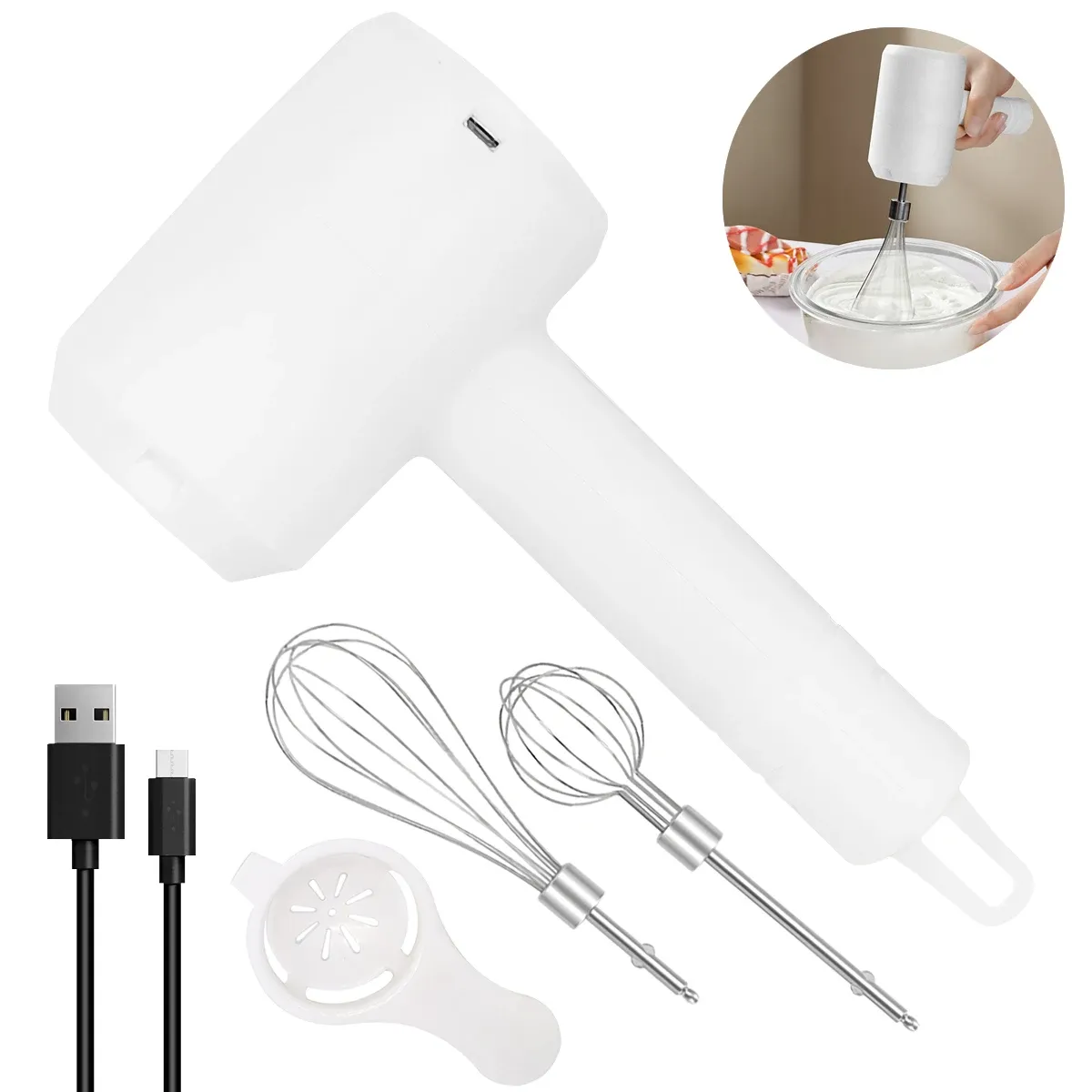 Fouet électrique portable 3 vitesses, mousseur à lait et agitateur pour robot culinaire 7