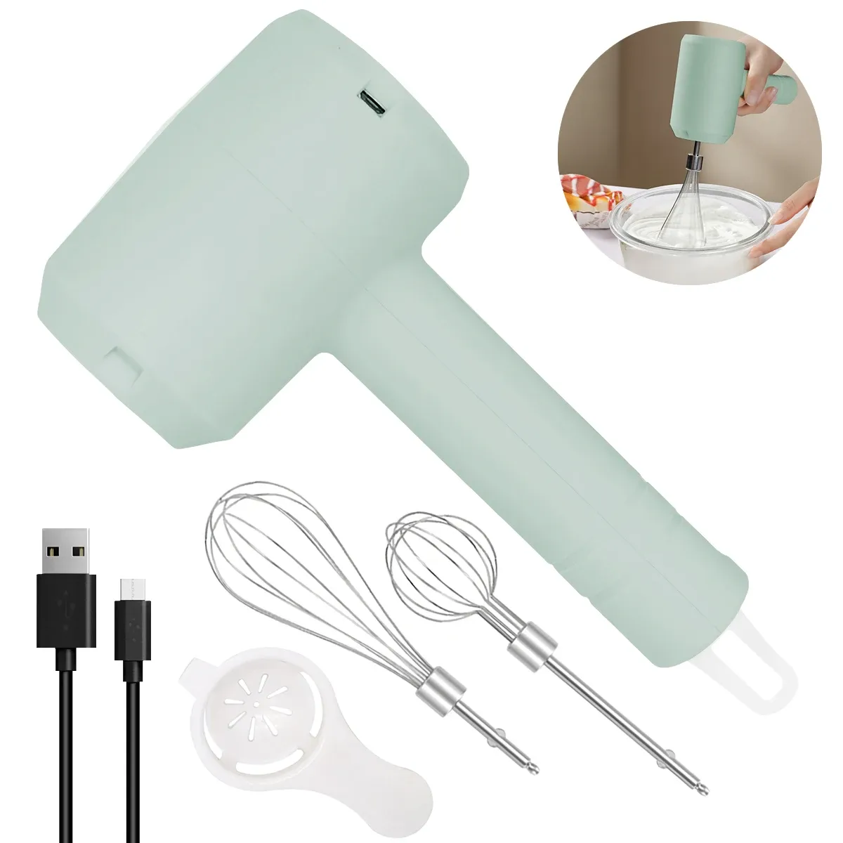 Fouet électrique portable 3 vitesses, mousseur à lait et agitateur pour robot culinaire 9