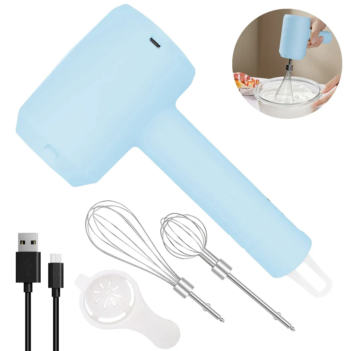 Fouet électrique portable 3 vitesses, mousseur à lait et agitateur pour robot culinaire 8
