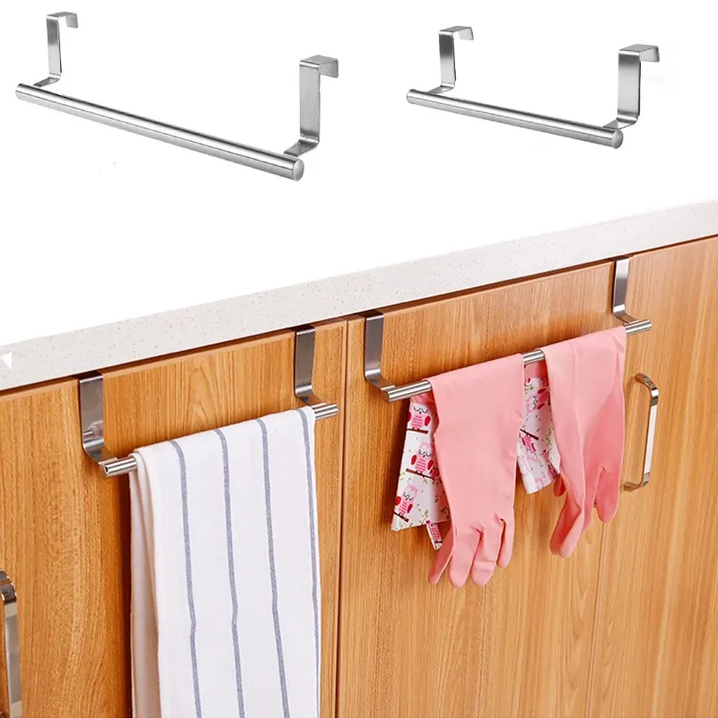 Porte-serviettes en acier inoxydable à suspendre sur porte, sans perçage, pour cuisine et salle de bains - Image 1