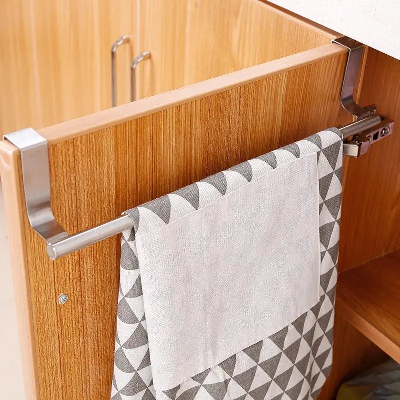 Porte-serviettes en acier inoxydable à suspendre sur porte, sans perçage, pour cuisine et salle de bains 2