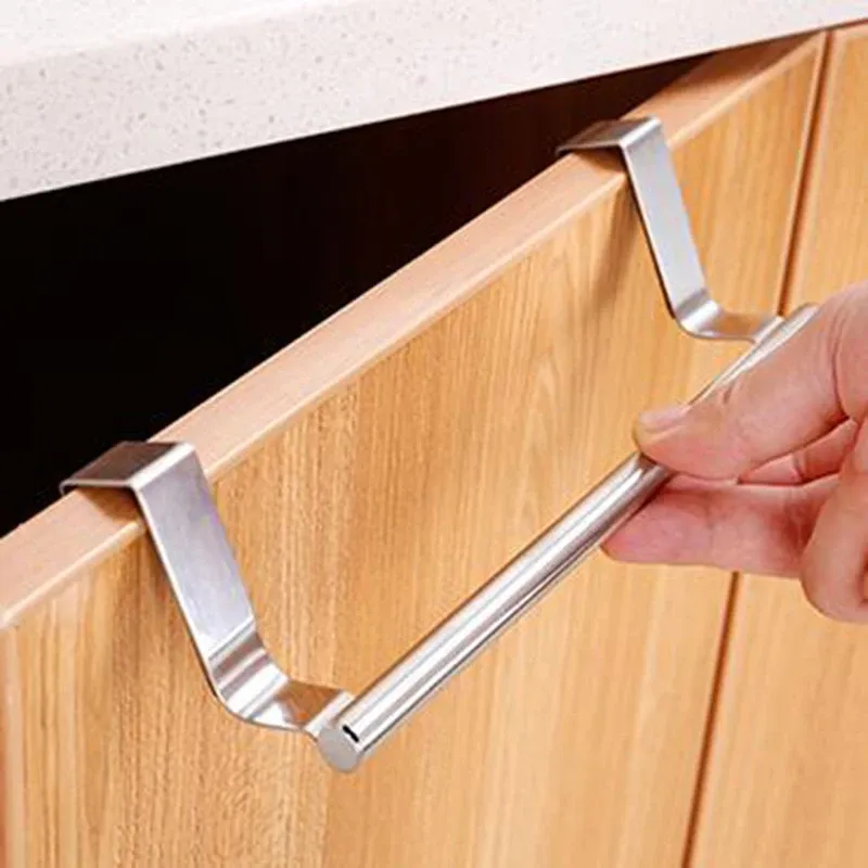 Porte-serviettes en acier inoxydable à suspendre sur porte, sans perçage, pour cuisine et salle de bains 4