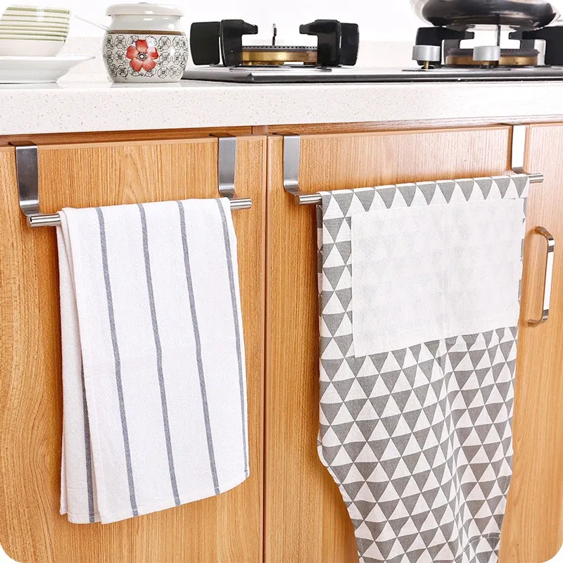 Porte-serviettes en acier inoxydable à suspendre sur porte, sans perçage, pour cuisine et salle de bains 5