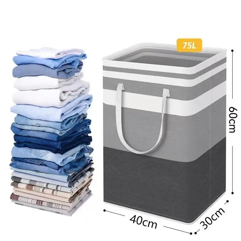 Panier à linge en tissu imperméable 75 L, pliable, grande capacité, rangement pour vêtements 2