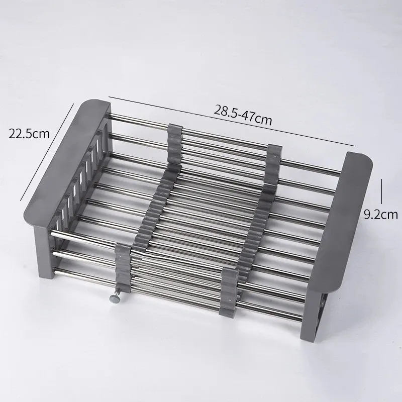 Égouttoir à vaisselle d'angle triangulaire en acier inoxydable, enroulable et pliable, organisateur d'évier de cuisine avec support pour éponge et chiffon 6