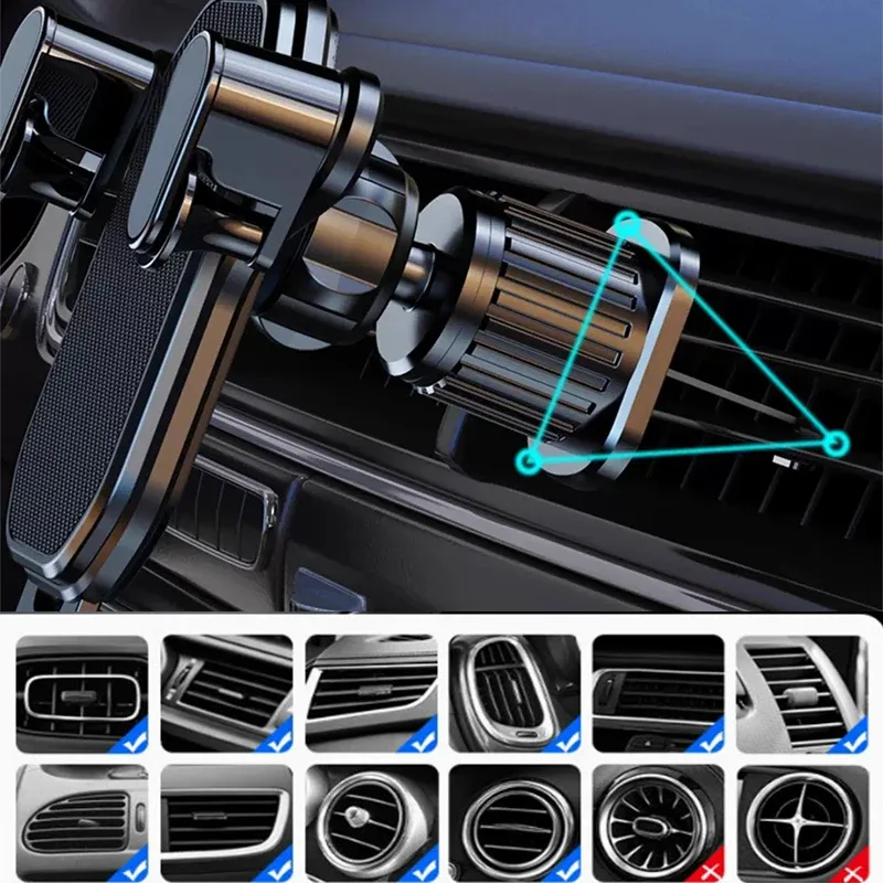 Support de téléphone de voiture par gravité pour smartphone de 4,7 à 7 pouces, support universel antichoc avec clip GPS 6