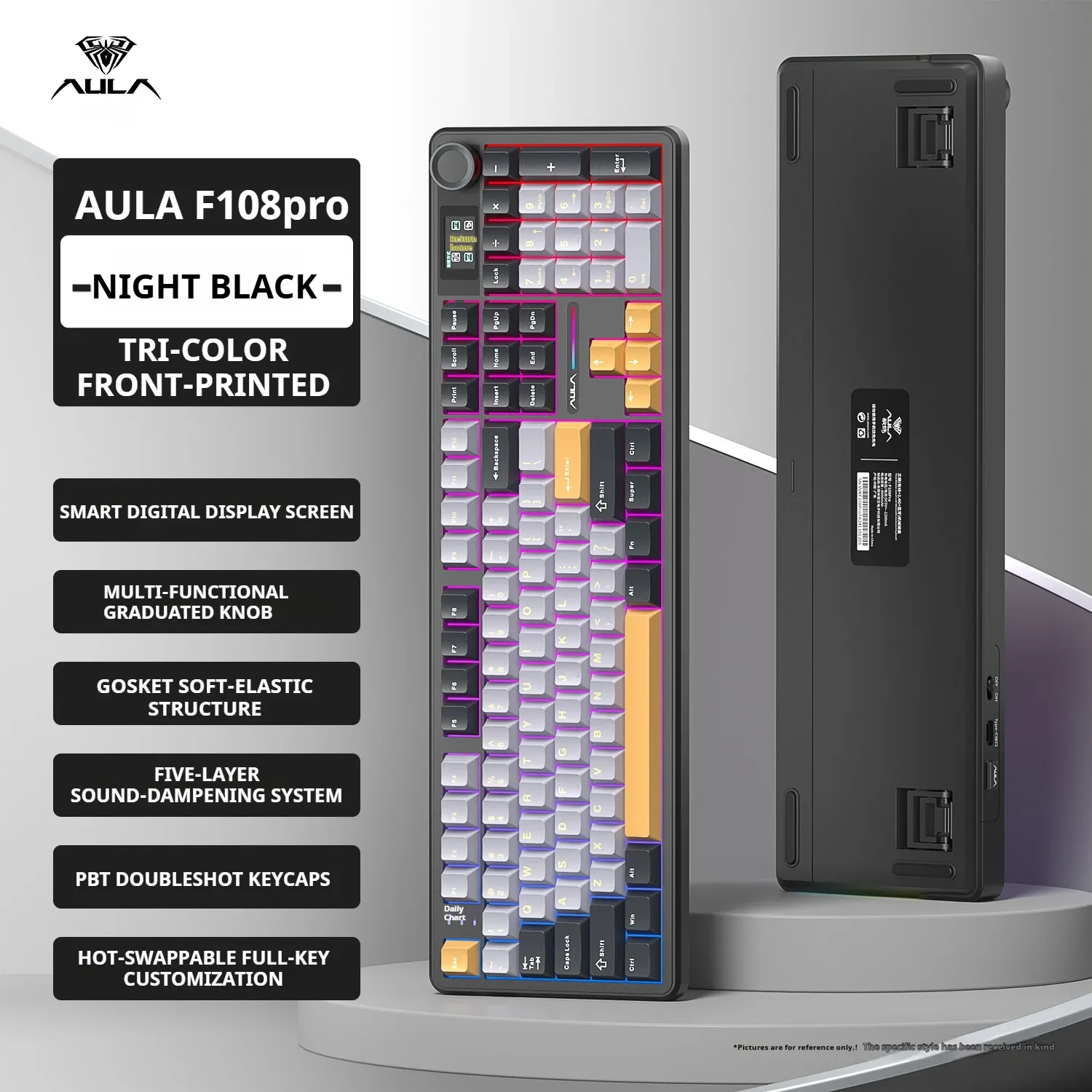 Clavier mécanique AULA F108 PRO, disposition personnalisable, rétroéclairage RVB, sans fil Bluetooth, interrupteurs HiFi 14