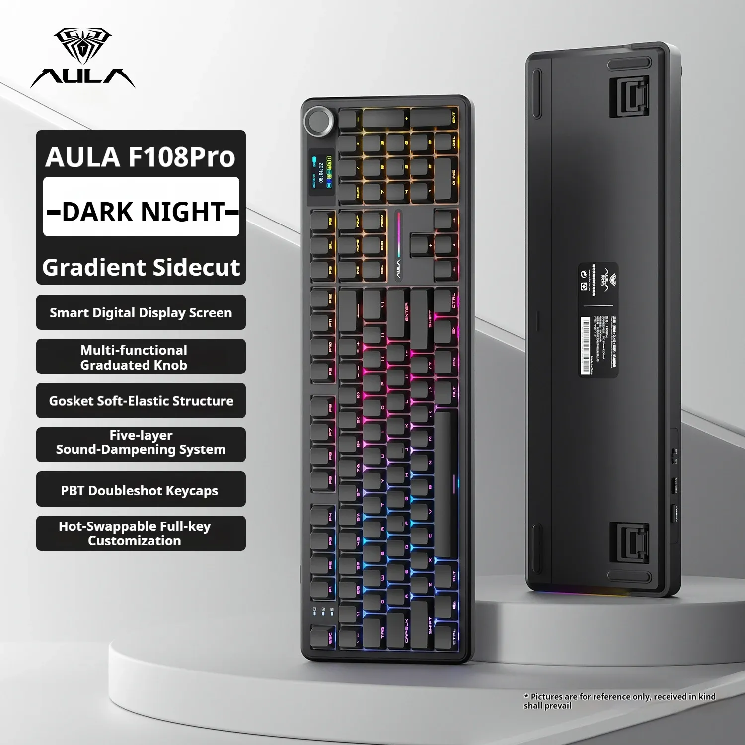 Clavier mécanique AULA F108 PRO, disposition personnalisable, rétroéclairage RVB, sans fil Bluetooth, interrupteurs HiFi 9