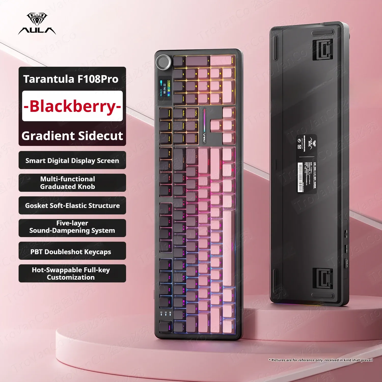 Clavier mécanique AULA F108 PRO, disposition personnalisable, rétroéclairage RVB, sans fil Bluetooth, interrupteurs HiFi 17
