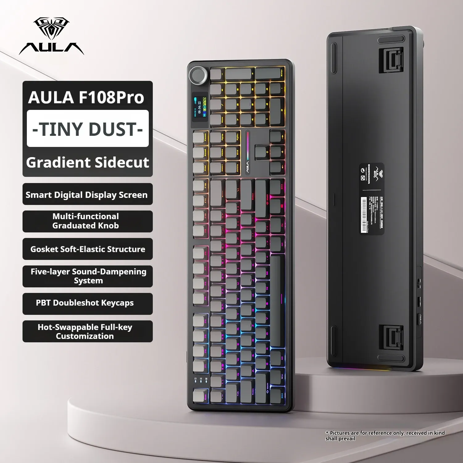 Clavier mécanique AULA F108 PRO, disposition personnalisable, rétroéclairage RVB, sans fil Bluetooth, interrupteurs HiFi 15
