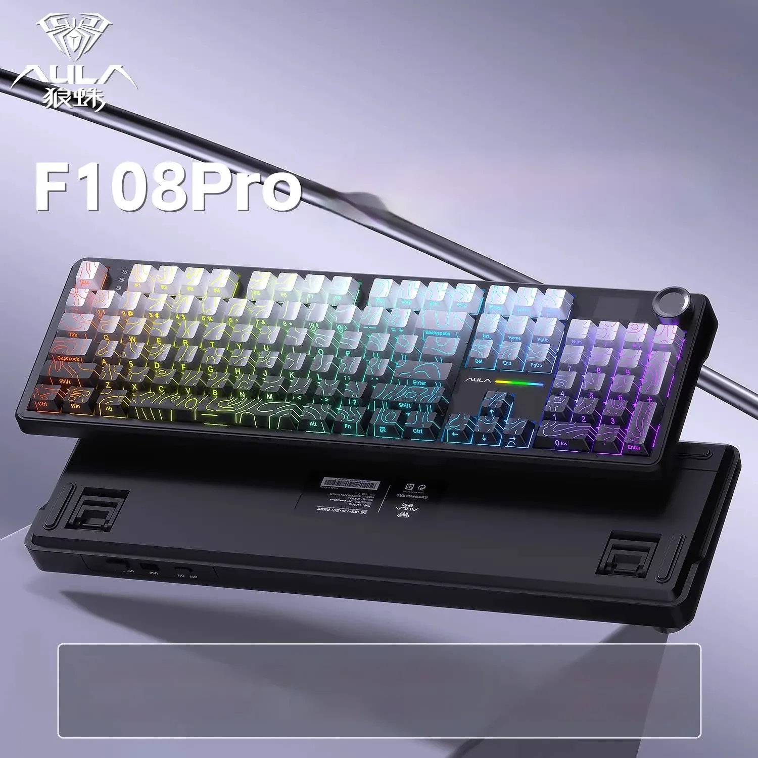 Clavier mécanique AULA F108 PRO, disposition personnalisable, rétroéclairage RVB, sans fil Bluetooth, interrupteurs HiFi 13