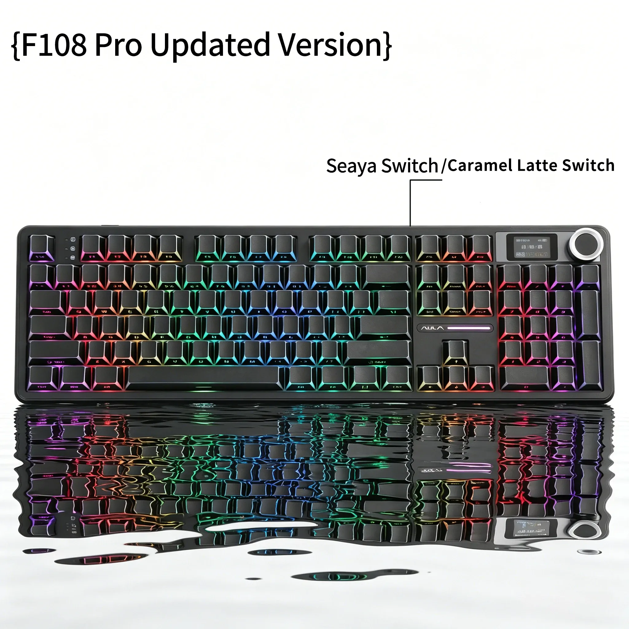 Clavier mécanique AULA F108 PRO, disposition personnalisable, rétroéclairage RVB, sans fil Bluetooth, interrupteurs HiFi 12