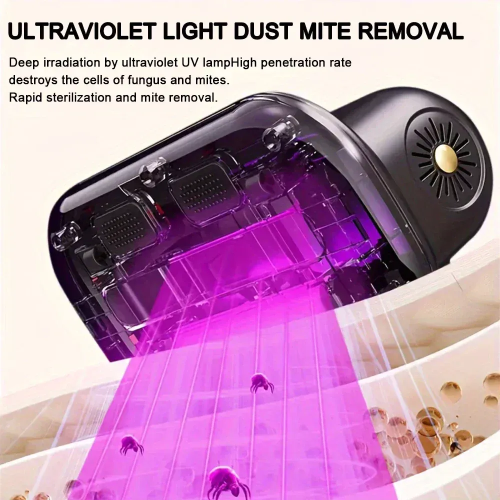 Aspirateur à main sans fil 8000 Pa, anti-acariens pour literie, portable et rechargeable par USB 2