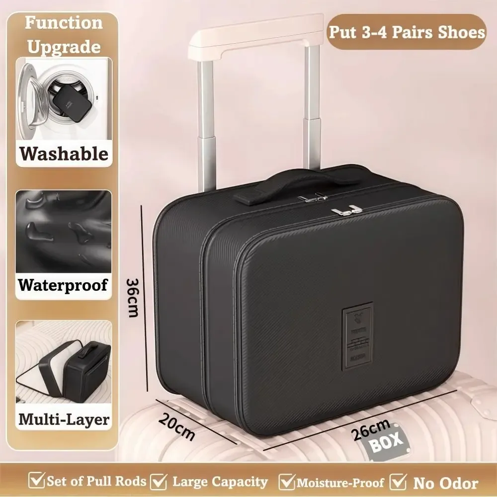 Boîte de rangement portable étanche pour 4 paires de chaussures, sac de voyage multicouche amélioré, sac de rangement robuste à fermeture éclair pour baskets 3