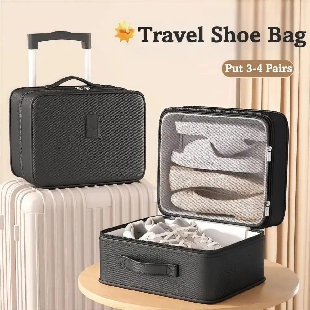 Boîte de rangement portable étanche pour 4 paires de chaussures, sac de voyage multicouche amélioré, sac de rangement robuste à fermeture éclair pour baskets 4