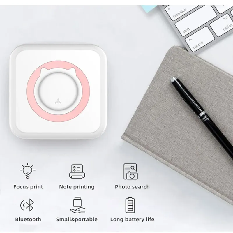 Mini-imprimante thermique portable sans fil Bluetooth 203 dpi, impression de photos, d'étiquettes et de mémos, compatible USB 3