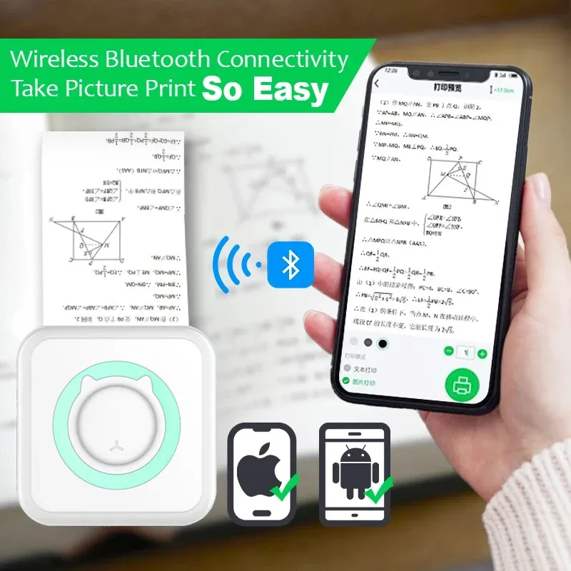 Mini-imprimante thermique portable sans fil Bluetooth 203 dpi, impression de photos, d'étiquettes et de mémos, compatible USB 2