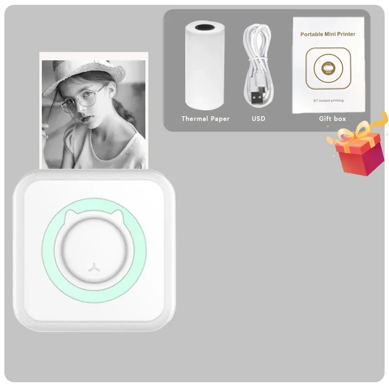 Mini-imprimante thermique portable sans fil Bluetooth 203 dpi, impression de photos, d'étiquettes et de mémos, compatible USB 8